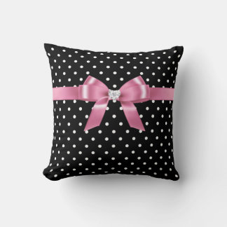 Glam Pink Bow-White Polka Dots-Black Cushion