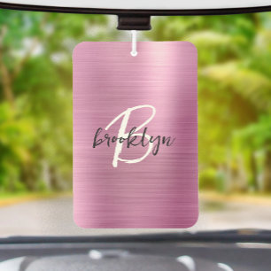 Glam Pink Brushed Metal Black White Monogram Car Air Freshener