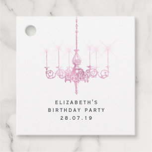 Glam Pink Chandeliers and Sequins Favour Tags