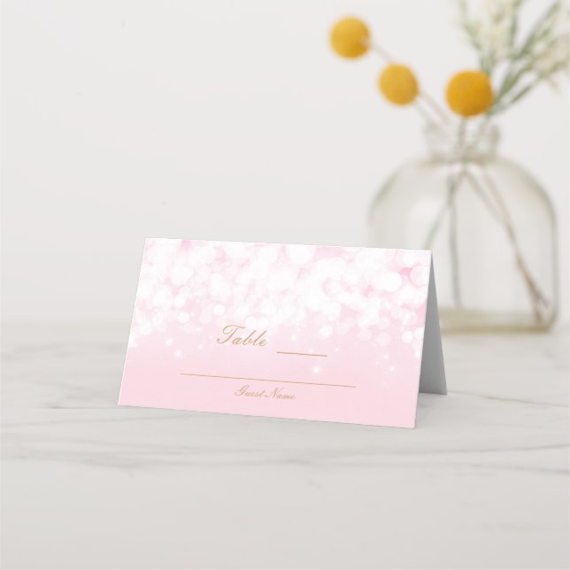 Glam Pink Chic Bokeh Glamour Lights Table Number Place Card (Back)