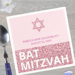 Glam Pink Chic Elegant Religious Bat Mitzvah Napkin