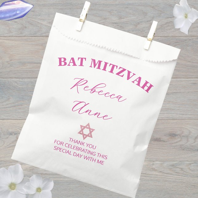 Glam Pink Chic Thank You Bat Mitzvah Party Favour Bags (Pink glam Bat Mitzvah favor bags are easy to to customize for special treats for your guests)