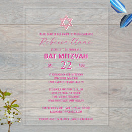 Glam Pink Chic Traditional Elegant Bat Mitzvah Acrylic Invitations