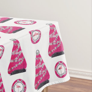 Glam Pink Christmas flamingos Tablecloth