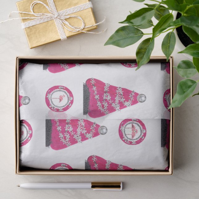 Glam Pink Christmas flamingos Tissue Paper (Gift)