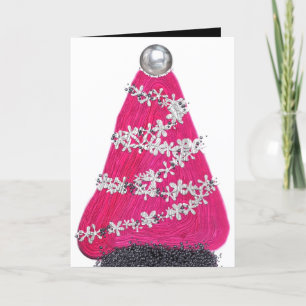 Glam Pink Christmas tree Holiday Card