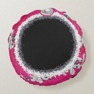 Glam Pink Christmas wreath Round Cushion