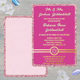 Glam Pink Classic Elegant Bat Mitzvah Gold