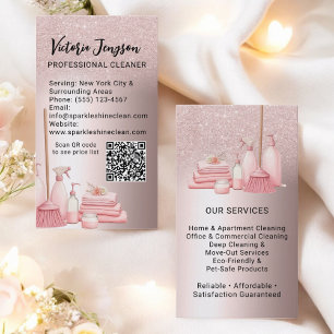 Glam Pink Cleaning Service Housekeeping Qr Code Business Card