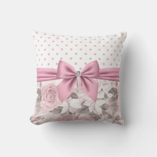 Glam Pink Diamond Bow Floral Polka Dots Cushion