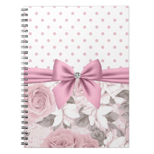 Glam Pink Diamond Bow Floral Polka Dots  Notebook