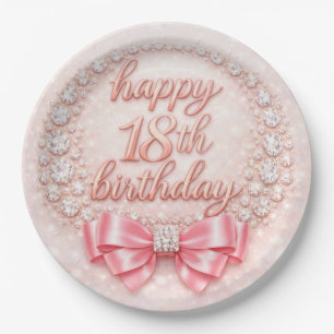 Glam Pink Diamond Happy 18th Birthday Design Paper Plate