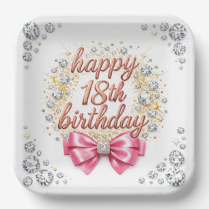 Glam Pink Diamond Happy 18th Birthday Design with Paper Plate