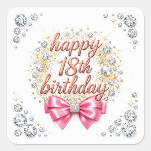 Glam Pink Diamond Happy 18th Birthday Design with Square Sticker