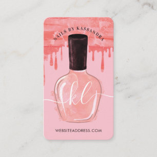 Glam Pink Drips Nail Polish Bottle Monogram Script Business Card