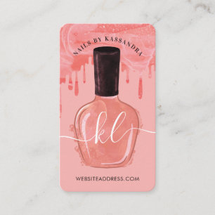 Glam Pink Drips Nail Polish Bottle Monogram Script Business Card