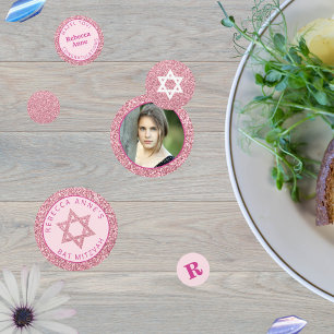 Glam Pink Elegant Girl Photo Bat Mitzvah Party Confetti