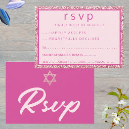 Glam Pink Elegant Star Of David Bat Mitzvah RSVP Card