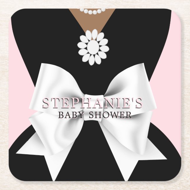 Glam Pink Ethnic Fancy Tiffany Theme Baby Shower Square Paper Coaster (Front)