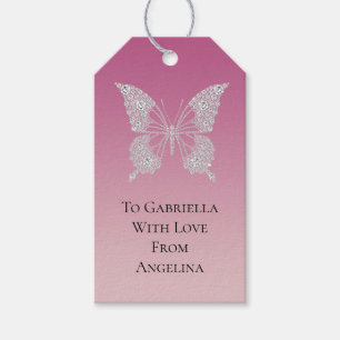 Glam Pink Faux Diamonds Butterfly Gift Tags