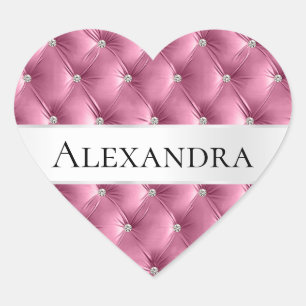Glam Pink faux Velvet Luxury Name Heart Sticker