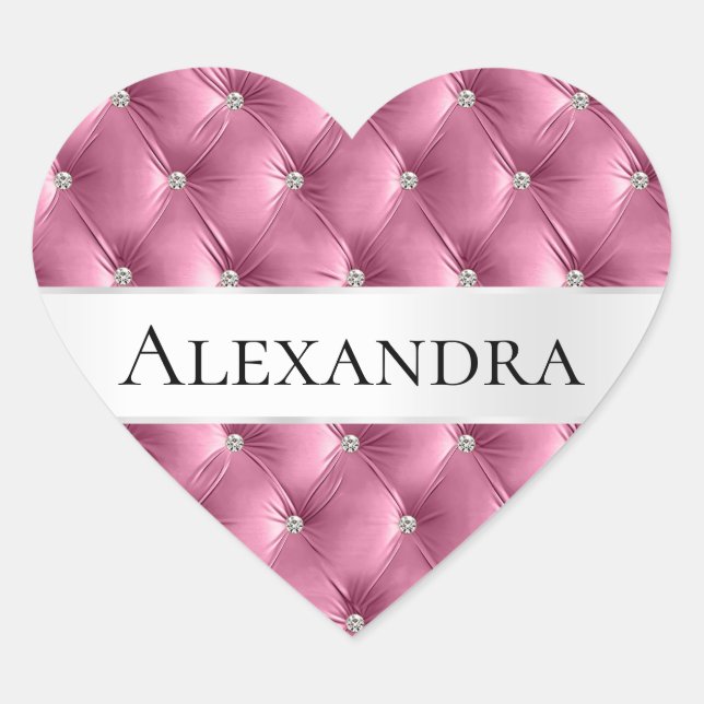 Glam Pink faux Velvet Luxury Name Heart Sticker (Front)