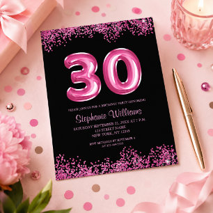 Glam Pink Foil Balloon 30th Birthday Invitation Flyer