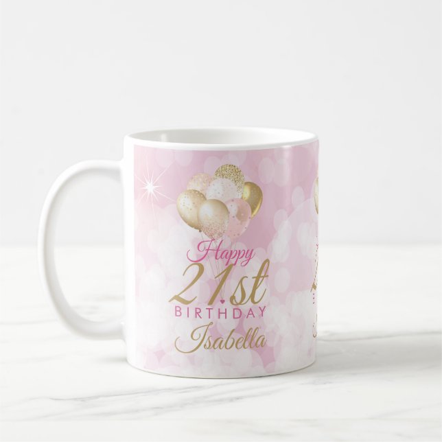 Glam Pink Glitter Balloons 21st Birthday  Coffee Mug (Left)