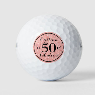 Glam Pink Glitter Black Personalised 50 & Fabulous Golf Balls