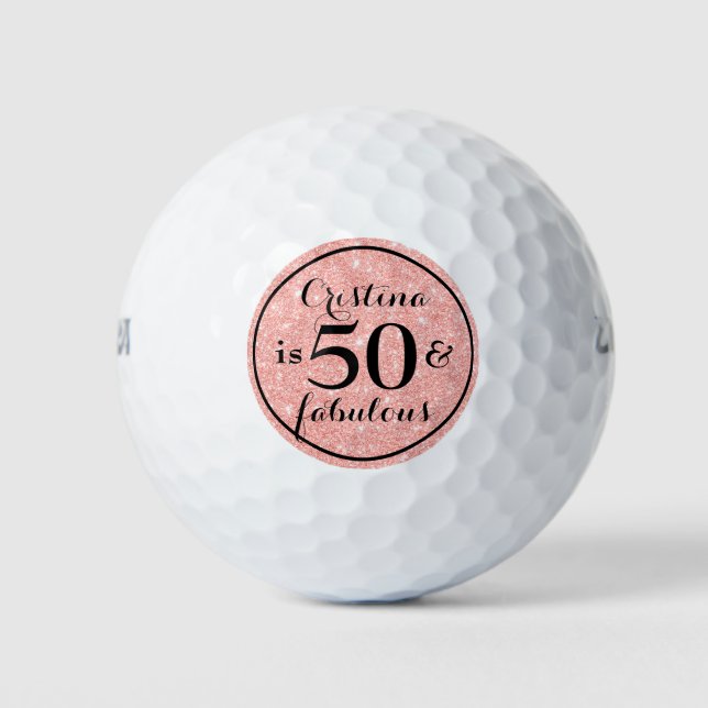 Glam Pink Glitter Black Personalised 50 & Fabulous Golf Balls (Front)