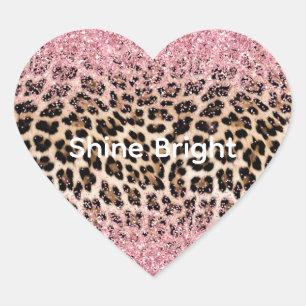 Glam Pink Glitter Cream Leopard Glitter Heart Sticker