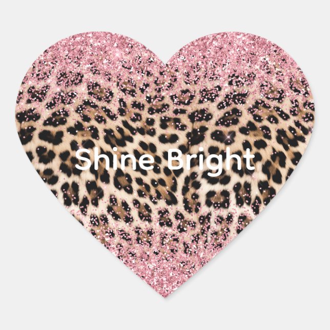 Glam Pink Glitter Cream Leopard Glitter Heart Sticker (Front)
