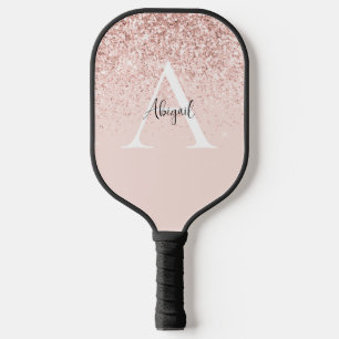 Glam Pink Glitter Custom Name & Initial Pickleball Paddle