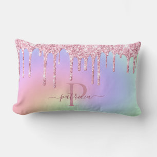 Glam Pink Glitter Drips Elegant Monogram  Lumbar P Lumbar Cushion