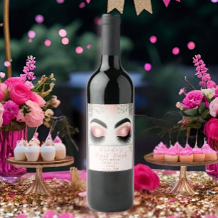 Glam Pink Glitter Eyelashes Bachelorette Wine Label