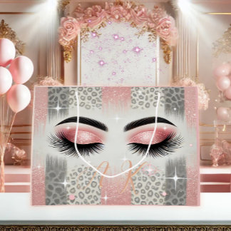 Glam Pink Glitter Eyelashes Monogram  Large Gift Bag