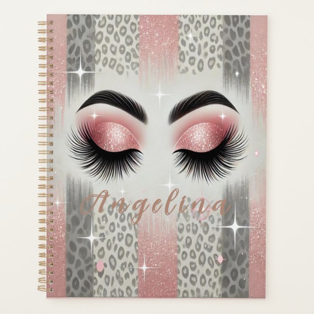 Glam Pink Glitter Eyelashes  Planner (Front)