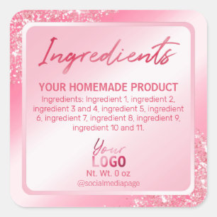 Glam Pink Glitter Foil Ingredient Labels