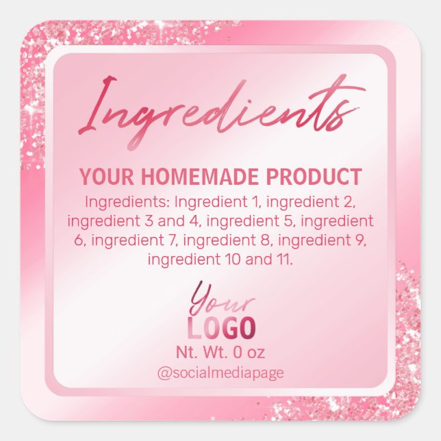 Glam Pink Glitter Foil Ingredient Labels (Front)