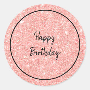 Glam Pink Glitter Happy Birthday Classic Round Sticker