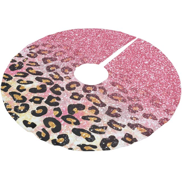 Glam Pink Glitter Leopard Pattern Brushed Polyester Tree Skirt (Angled)