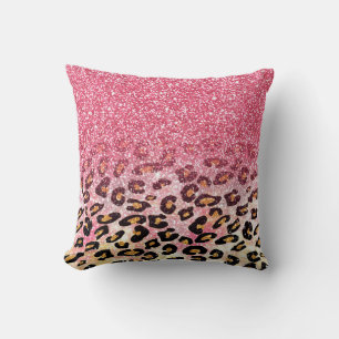Glam Pink Glitter Leopard Pattern Cushion