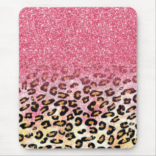 Glam Pink Glitter Leopard Pattern Mouse Mat