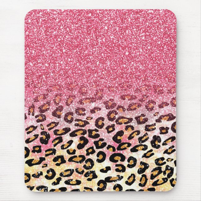 Glam Pink Glitter Leopard Pattern Mouse Mat (Front)
