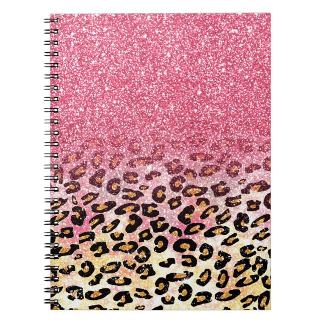 Glam Pink Glitter Leopard Pattern Notebook (Front)