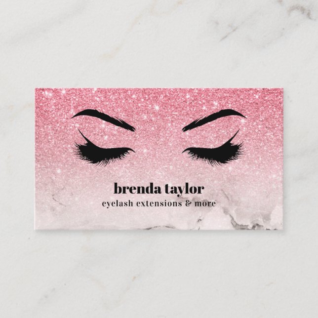 Glam pink glitter ombre Marble Eyelash  Browbar Business Card (Front)