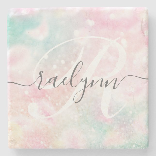 Glam Pink Glitter Pastel Girly Pattern Stone Coaster (Front)