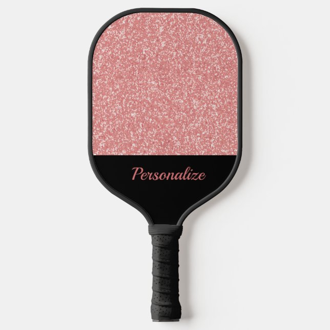 Glam Pink Glitter Sparkle Black Personalised Pickleball Paddle (Front)