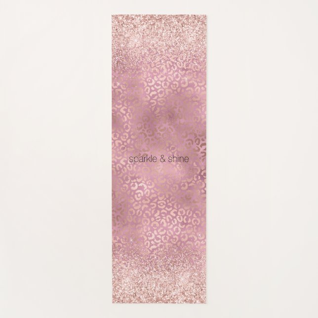 Glam Pink Glitzy Glitter Leopard Print inspiration Yoga Mat (Front)