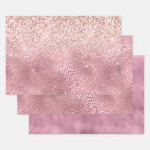 Glam Pink Glitzy Glitter Leopard Print Wrapping Paper Sheet